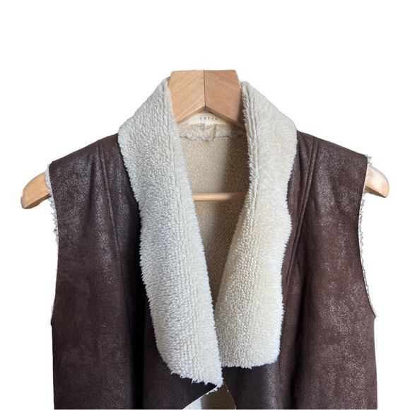 Entro Women’s Brown Faux Leather Soft Lined Waterfall Vest With Pockets, Medium - Picture 3 of 9